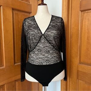 Eloquii Sheer Black Lace Bodysuit